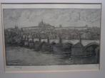 Mooie Zw-wit ets van de Karelsbrug in Praag, Antiek en Kunst, Kunst | Etsen en Gravures, Ophalen of Verzenden