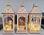 Houten lantaarns met verlichting op batt (3 stuks), Ophalen of Verzenden, Zo goed als nieuw