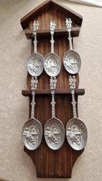 oud houten wandbord met 6 tinnen lepels, Ophalen of Verzenden