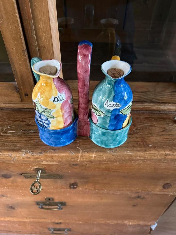 Olie & Azijn Set - Handbeschilderd Keramiek, Huis en Inrichting, Keuken | Keukenbenodigdheden, Zo goed als nieuw, Ophalen of Verzenden