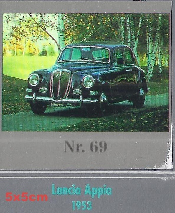Vp69 verzamelplaatje lancia appia 1953- afmeting 5 x 5 cm, Ophalen of Verzenden, Zo goed als nieuw, Auto's