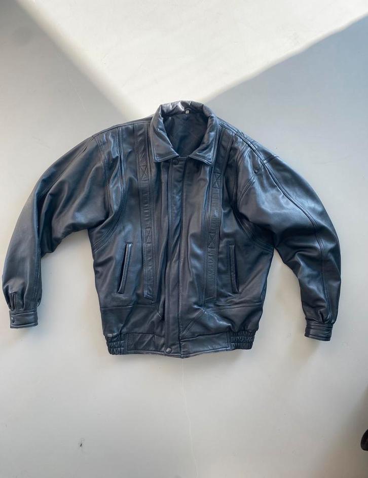 Vintage Leren Jas, Kleding | Heren, Jassen | Winter, Zo goed als nieuw, Overige maten, Zwart, Ophalen of Verzenden