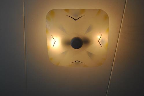 Plafondlamp, vintage, glas, 34 bij 35 cm, Verzamelen, Retro, Huis en Inrichting, Ophalen of Verzenden