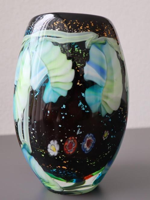 Murano vaas - silverfoil-murrinen - gemerkt met sticker, Antiek en Kunst, Antiek | Glas en Kristal, Ophalen of Verzenden