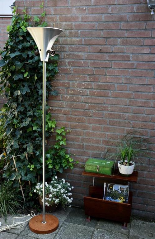 Vintage Vloerlamp van Gispen ( zie omschrijving), Huis en Inrichting, Lampen | Vloerlampen, Gebruikt, 150 tot 200 cm, Glas, Hout