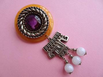 jwg Grote vintage 70s funky statement broche amber paars beschikbaar voor biedingen