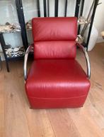 Rode leren fauteuil, Huis en Inrichting, Fauteuils, Ophalen, Zo goed als nieuw, 75 tot 100 cm, 50 tot 75 cm