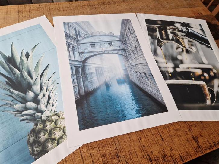 3x Posters 50x70 - Koffie, Venetië, Ananas, Antiek en Kunst, Kunst | Tekeningen en Foto's, Ophalen