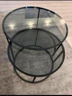 Salontafel met glazen blad - MOET WEG!!, Huis en Inrichting, Tafels | Salontafels, Gebruikt, 100 tot 150 cm, Rond, Glas