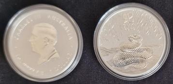 2x 1 oz Lunar III Year of The Snake Zilver Munten 2025 beschikbaar voor biedingen