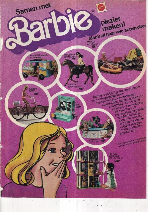 Retro reclame 1977 Mattel Barbie zwembad & fiets pop, Verzamelen, Retro, Overige typen, Ophalen of Verzenden