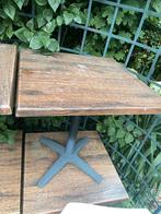 Terrastafels met zware voet en houtlook blad, Ophalen, Gebruikt, Vierkant, Metaal