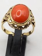 18 karaat gouden ring met koraal in nieuwstaat antiek, Verzenden, Goud, Ring, Met edelsteen