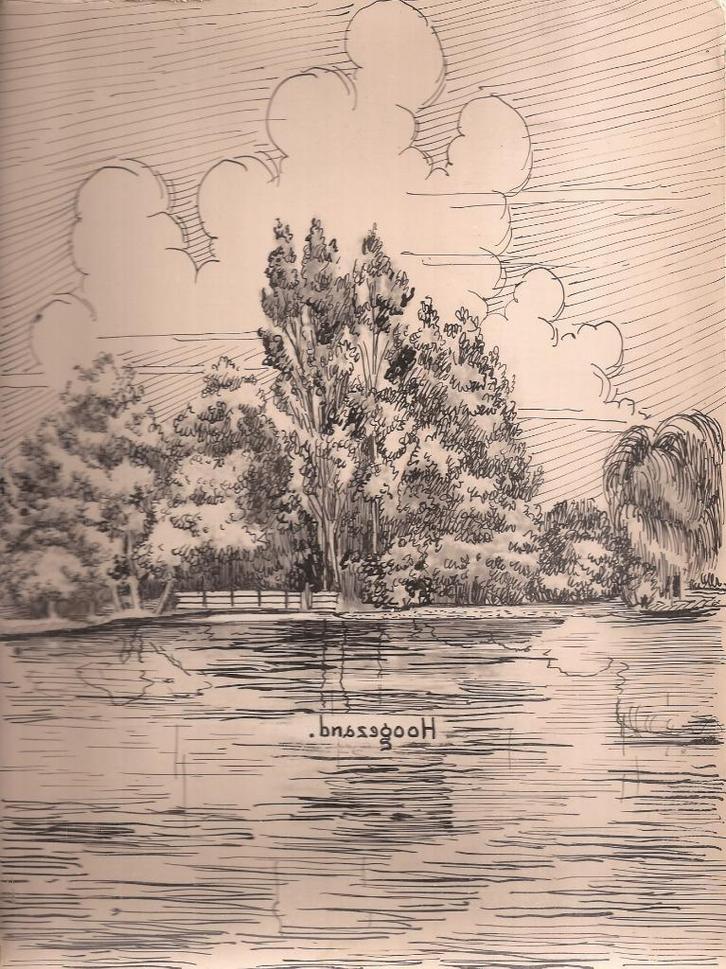 Hoogezand tekening plantsoen ? Sievers 50/60er jaren, Antiek en Kunst, Kunst | Tekeningen en Foto's, Ophalen of Verzenden