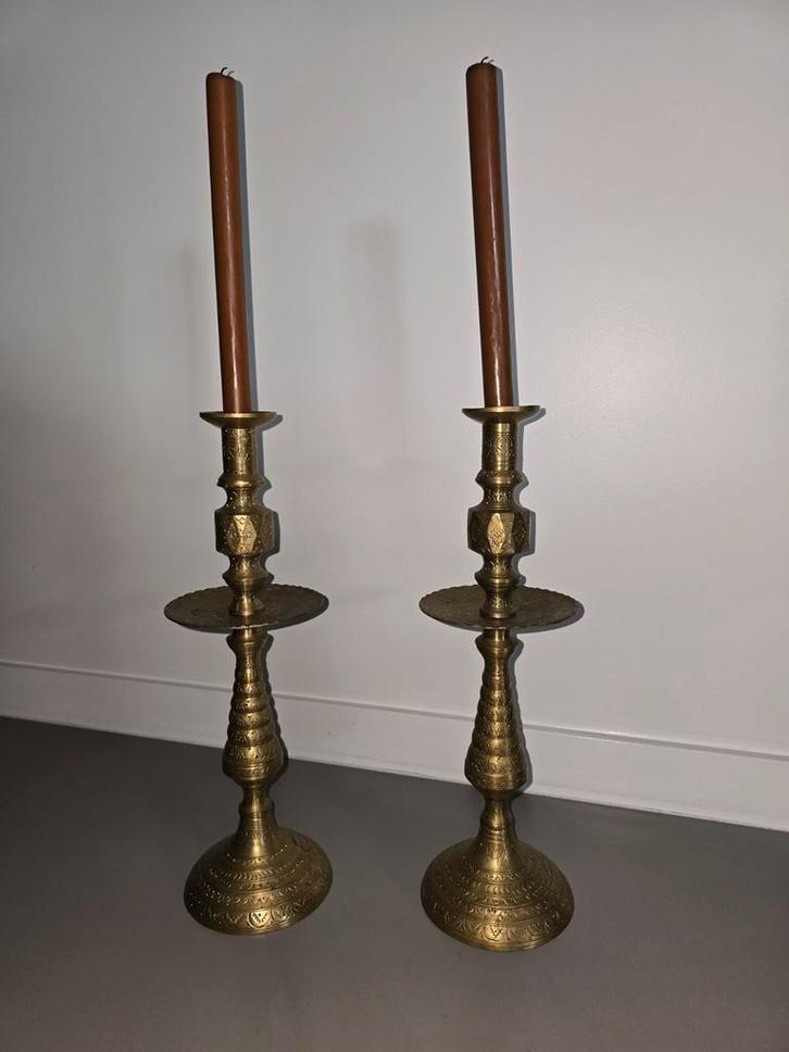 2 messing kandelaars – Marrakech stijl – 41cm hoog – Oosters, Antiek en Kunst, Antiek | Kandelaars, Koper of Brons, Ophalen of Verzenden