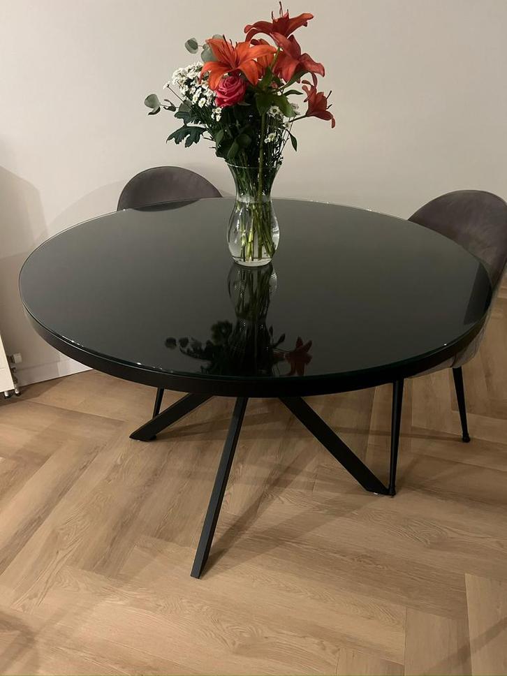 Ronde zwarte eettafel 120cm nieuwstaat zonder glasplaat., Huis en Inrichting, Tafels | Eettafels, Zo goed als nieuw, 100 tot 150 cm