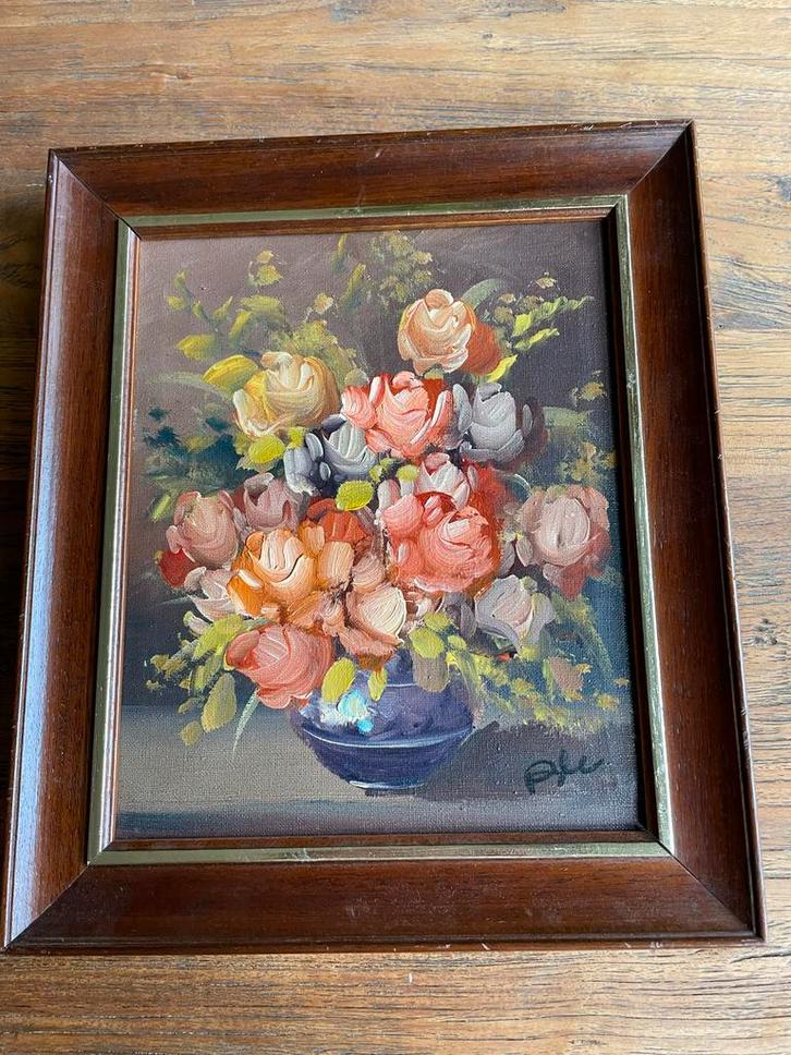 Bloemenstilleven in lijst, Antiek en Kunst, Kunst | Schilderijen | Klassiek, Ophalen of Verzenden