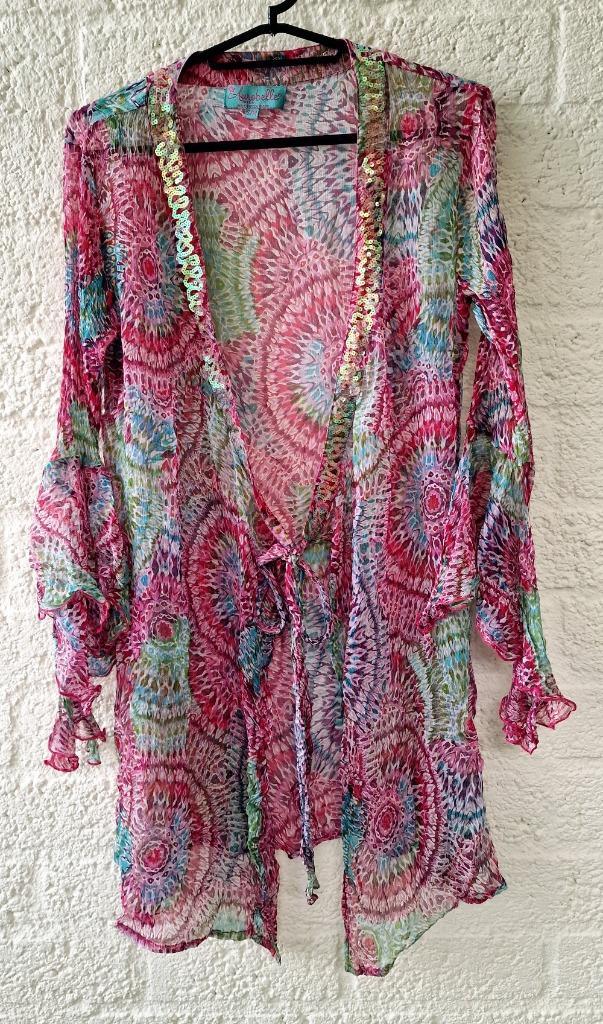 Aurobelle Ibiza boho blouse met pailletten maat S/M, Kleding | Dames, Blouses en Tunieken, Maat 38/40 (M), Blauw, Ophalen of Verzenden