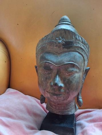 Antiek Boeddha Hoofd Sculptuur brons beeld Akshobhya 33cm hg beschikbaar voor biedingen