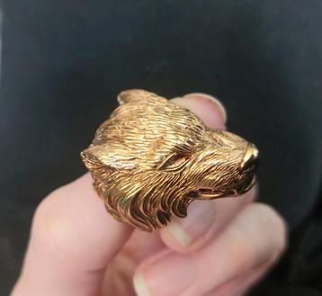 Vintage biker style wolf kop ring verguld beschikbaar voor biedingen
