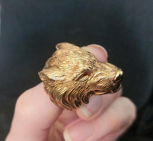 Vintage biker style wolf kop ring verguld, Sieraden, Tassen en Uiterlijk, Ringen, Zo goed als nieuw, Dame of Heer, 18 tot 19, Goud