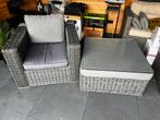 Lounge stoel + tafel met glasplaat, Tuin en Terras, Tuinsets en Loungesets, Ophalen, Gebruikt, Loungeset, Wicker