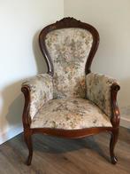 Antieke Fauteuil met Bloemenbekleding, Huis en Inrichting, Ophalen, Gebruikt, 75 tot 100 cm, 50 tot 75 cm