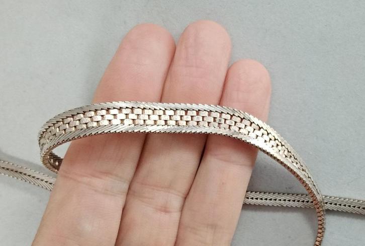Zilveren gevlochten collier 42cm Massief 835 zilver, Antiek en Kunst, Antiek | Goud en Zilver, Zilver, Ophalen of Verzenden