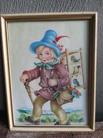 Vintage prent/schilderij jongen.met vogels, Verzamelen, Retro, Ophalen of Verzenden, Huis en Inrichting