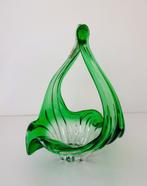 Glazen schaal mand helder en groen met hengsel 3597-s, Antiek en Kunst, Antiek | Glas en Kristal, Ophalen of Verzenden