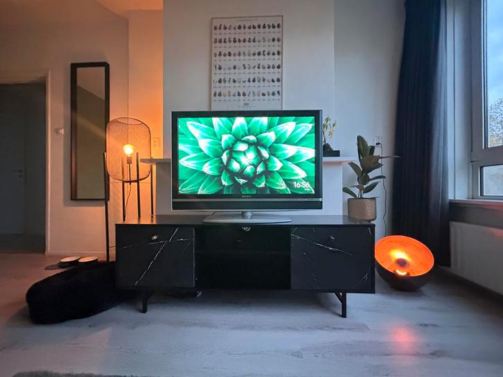 TV meubel - marmerlook - goud detail - zwart - 150 cm breed, Huis en Inrichting, Kasten | Televisiemeubels, Gebruikt, Minder dan 100 cm