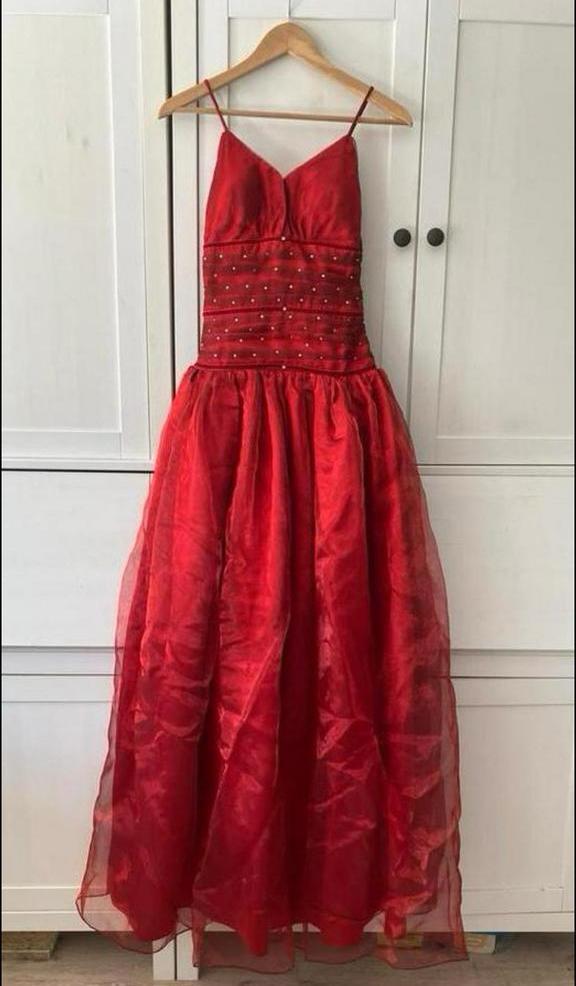 Prachtige rode baljurk galajurk feestjurk jurk kerst 34 36, Kleding | Dames, Gelegenheidskleding, Zo goed als nieuw, Galajurk