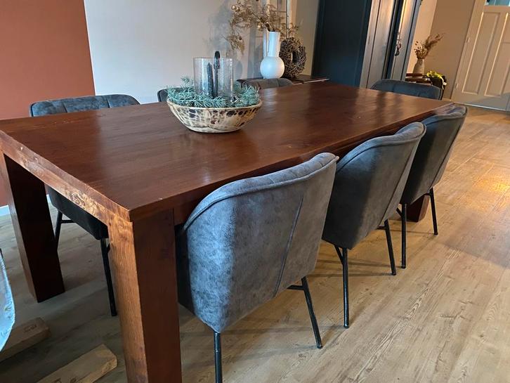 Stevige teakhouten eettafel, Huis en Inrichting, Tafels | Eettafels, Gebruikt, 100 tot 150 cm, 200 cm of meer, Vijf personen of meer