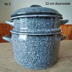 EMAILLE GRIJSGEWOLKTE STOOMPAN DIAMETER 22CM., Ophalen of Verzenden