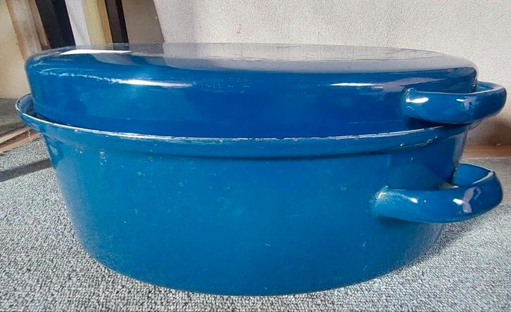 Blauwe Emaille Braadpan met Deksel, Huis en Inrichting, Keuken | Potten en Pannen, Gebruikt, Koekenpan of Braadpan, Overige materialen