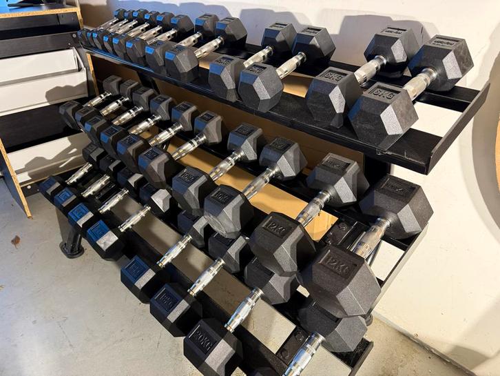 Dumbells met rek te koop!, Sport en Fitness, Fitnessmaterialen, Zo goed als nieuw, Dumbbell, Armen, Benen, Borst, Buik, Rug, Ophalen