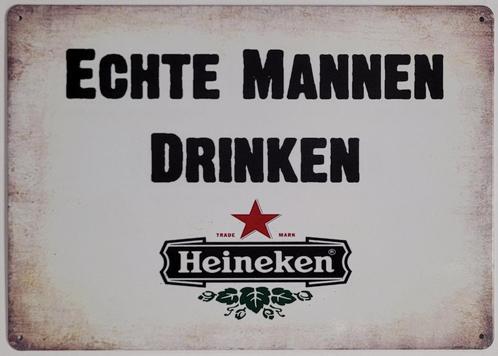 Echte mannen drinken Heineken bier reclamebord van metaal, Verzamelen, Biermerken, Nieuw, Reclamebord, Plaat of Schild, Overige merken