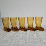 Vintage MOD DEP 5x shot- borrelglazen amberkleurig glaswerk, Ophalen of Verzenden, Zo goed als nieuw, Borrel- of Shotglas