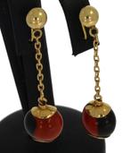 Klassiek set 14k gouden dames oorbellen rood zwarte kraal, Ophalen of Verzenden, Goud, Oorbellen, Met edelsteen