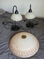 tafellampjes + plafondlamp, Huis en Inrichting, Lampen | Tafellampen, Ophalen, Gebruikt, Glas, Minder dan 50 cm