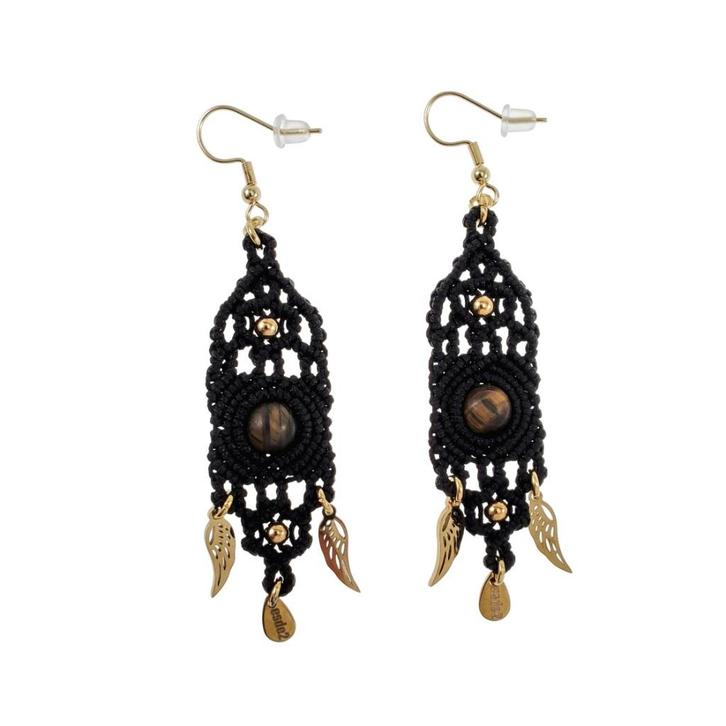 Lange Oorbellen Dames Verguld RVS Haakoorbellen MicroMacramé, Sieraden, Tassen en Uiterlijk, Oorbellen, Nieuw, Hangers, Overige materialen