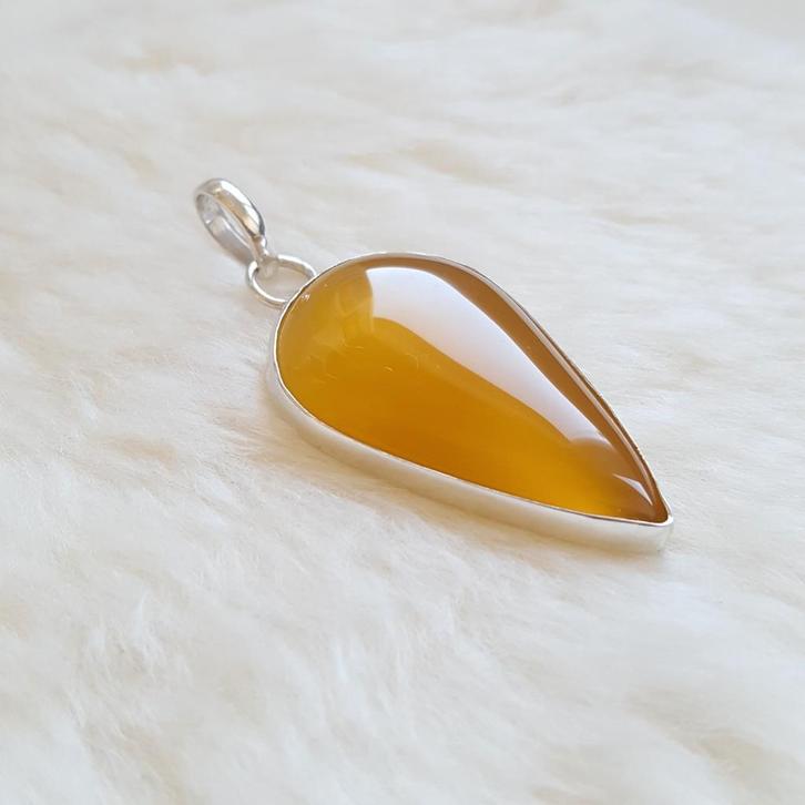 925 sterling zilveren agaat edelsteen hanger, Sieraden, Tassen en Uiterlijk, Kettinghangers, Nieuw, Zilver, Geel, Overige voorstellingen