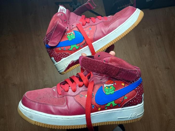 Nike Air Force 1 Mid - Custom Grinch Kerst!, Kleding | Heren, Schoenen, Gedragen, Sneakers of Gympen, Overige kleuren, Ophalen of Verzenden