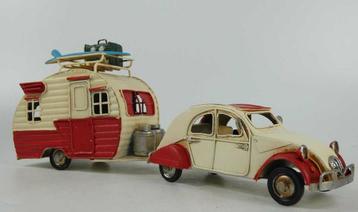 Blikken Citroën 2c met caravan - lelijke eend - oldtimer beschikbaar voor biedingen