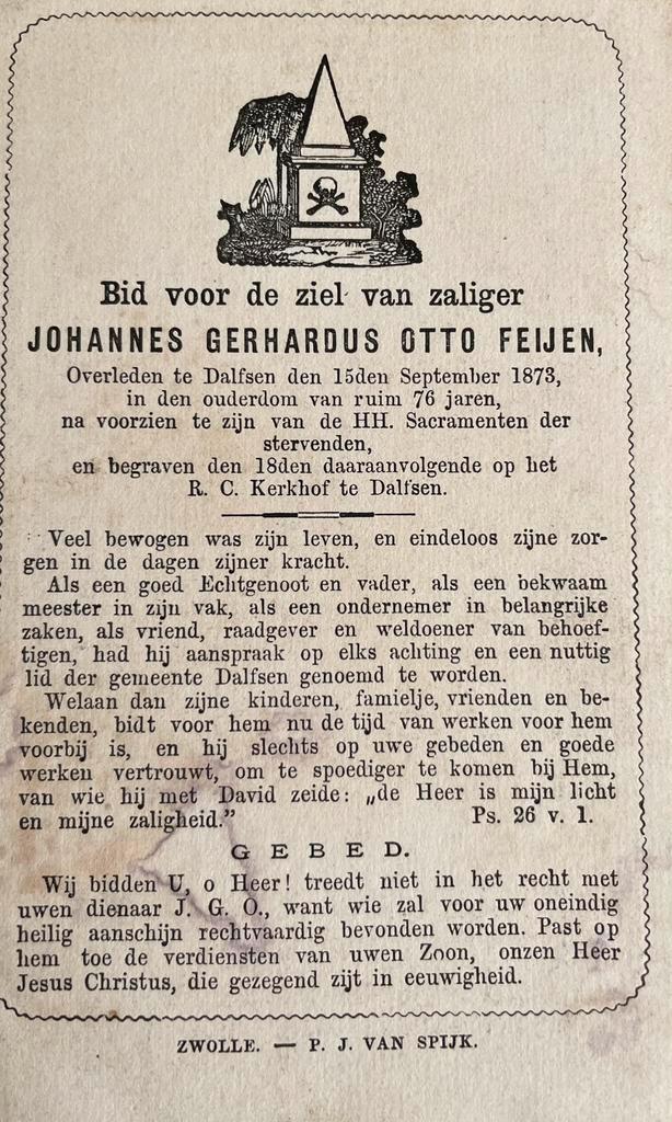 3 x Feijen Johannes 2x en Gesina Dalfsen, Verzamelen, Bidprentjes en Rouwkaarten, Ophalen of Verzenden