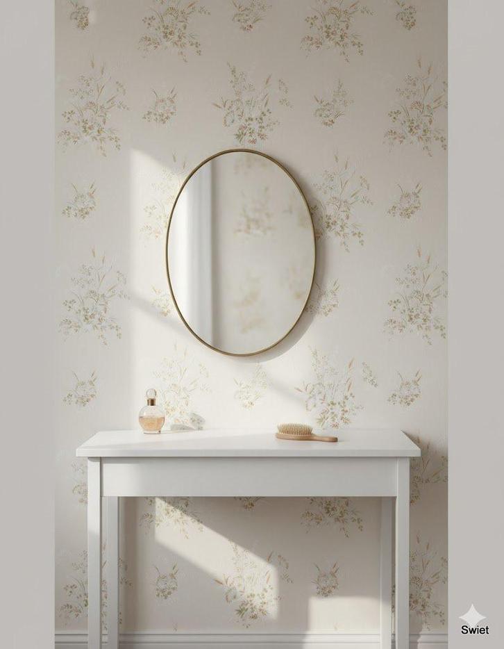 6810 Vintage behang veldbloemen zacht naturel licht swiet, Huis en Inrichting, Stoffering | Behang, Beige, 75 m² of meer, Ophalen of Verzenden