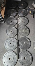 Bumperplates + Olympische Barbell 220cm Totaal 150kg, Ophalen, Zo goed als nieuw