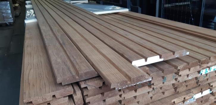 Aanbieding Thermo Fraké dubbel Rhombus gevelbekleding 28mm, Tuin en Terras, Palen, Balken en Planken, Nieuw, Planken, 250 cm of meer