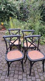Vier bistro stoelen. Crossback. Eetkamer stoelen zwart, Huis en Inrichting, Stoelen, Ophalen, Zo goed als nieuw, Zwart, Vier