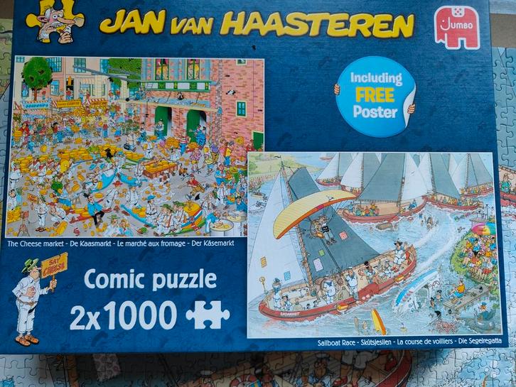 Jan van Haasteren 2x1000 Puzzel + Poster, Hobby en Vrije tijd, Denksport en Puzzels, Zo goed als nieuw, Legpuzzel, 500 t/m 1500 stukjes